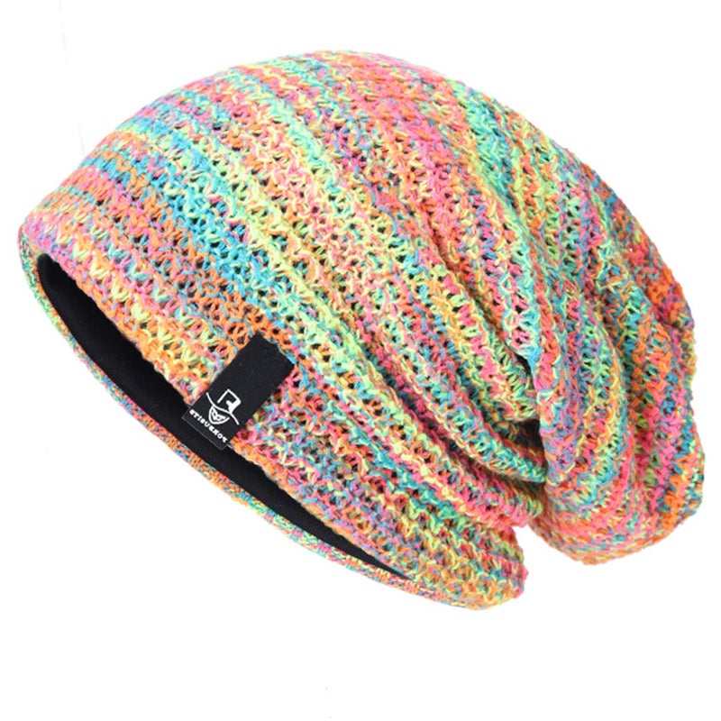 Ruphedy Women Slouchy Beanie Hat Knit Long Baggy Slouch Skull Cap for Winter (B08w-Yellow/Multi) - Image 2